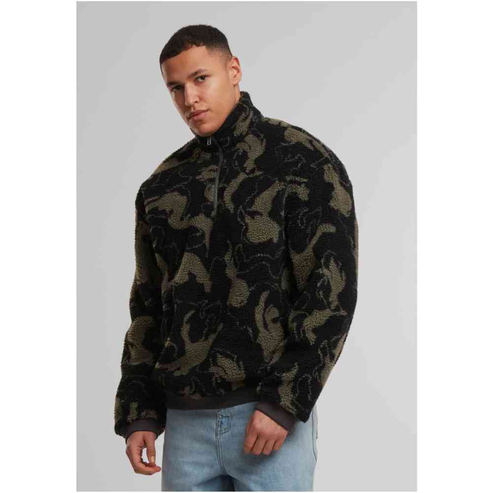 Urban Classics - Oversized Pattern Teddy Troyer Sweater/trui - Olijfgroen